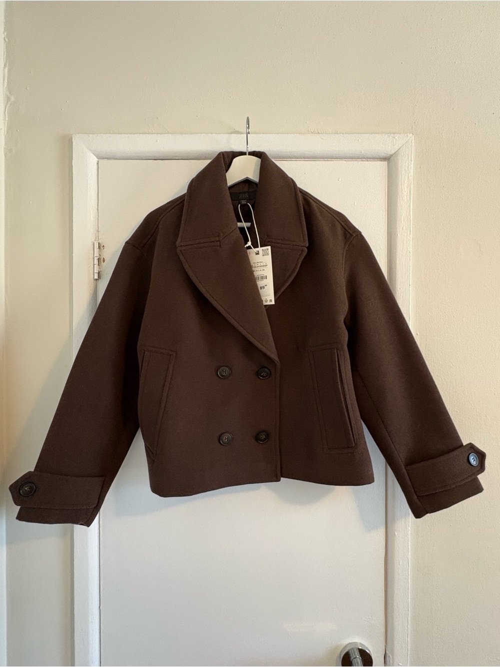 Brown Double-Breasted Cropped Trench Coat - Zara